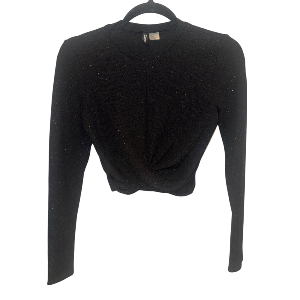 H&M Black Silver Sparkle Long Sleeve Crop Top S